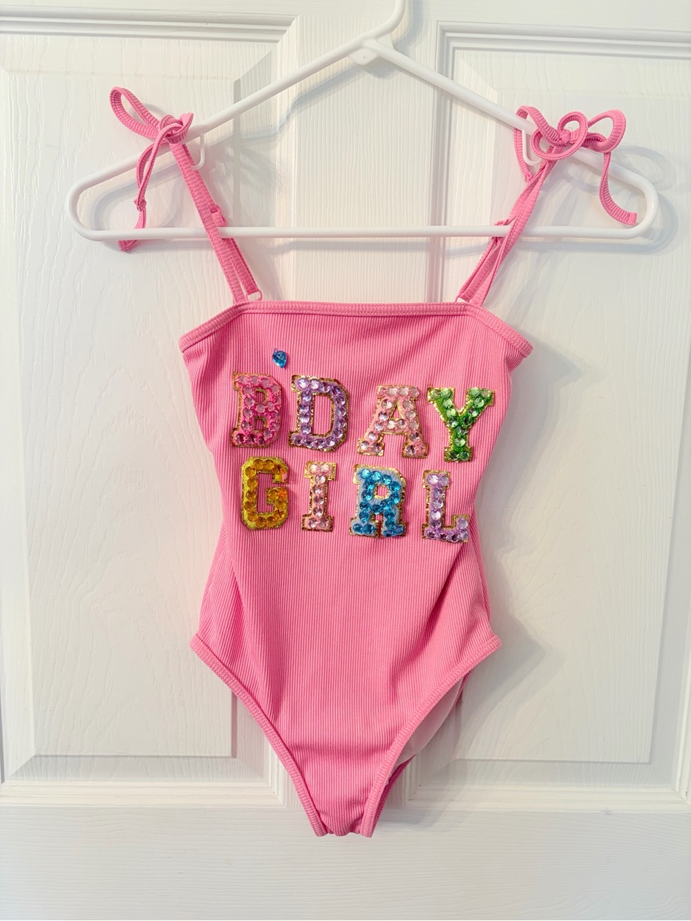 Lola + The Boys Pink One-Piece Swimsuit with Sequin 'B'Day Girl's size 8